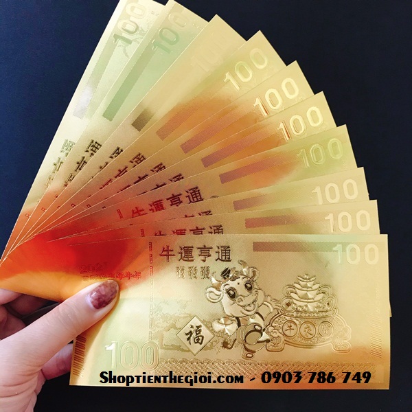 Tiền Lưu Niệm 100 Hình Con Trâu Mạ Vàng Plastic